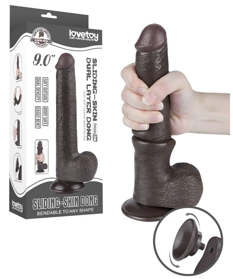 Sliding Skin Dildo 9" / 22.8 cm - Zwart