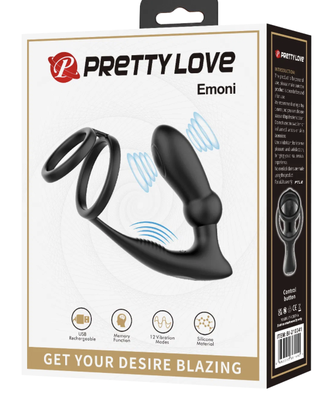 Pretty Love - Emoni - Cock Ring with Butt Plug - Black